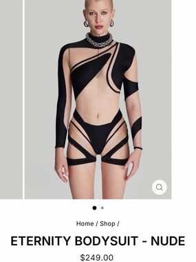 Iamnotbasic Black and Nude Mesh Long-Sleeve Bodysuit